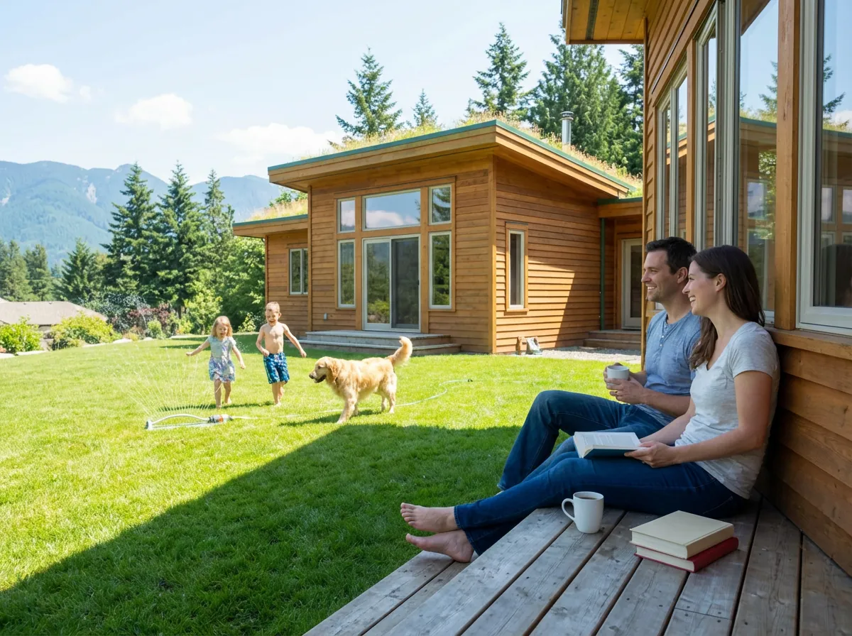 Family enjoying their new home on Vancouver Island