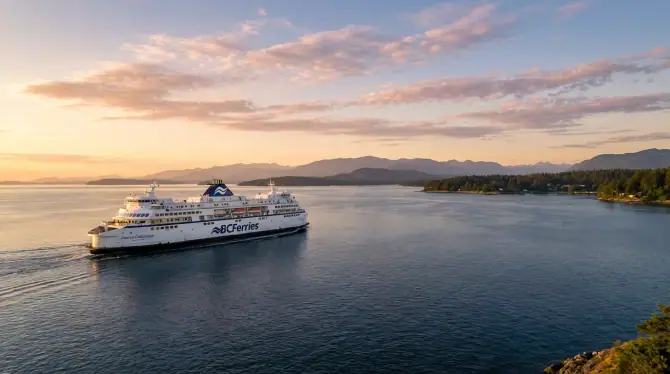 BC Ferries vessel sailing toward Vancouver Island