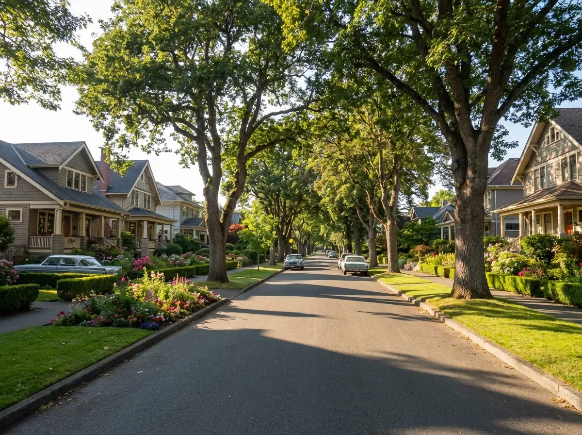 Tree lined street in Victoria BC with character homes