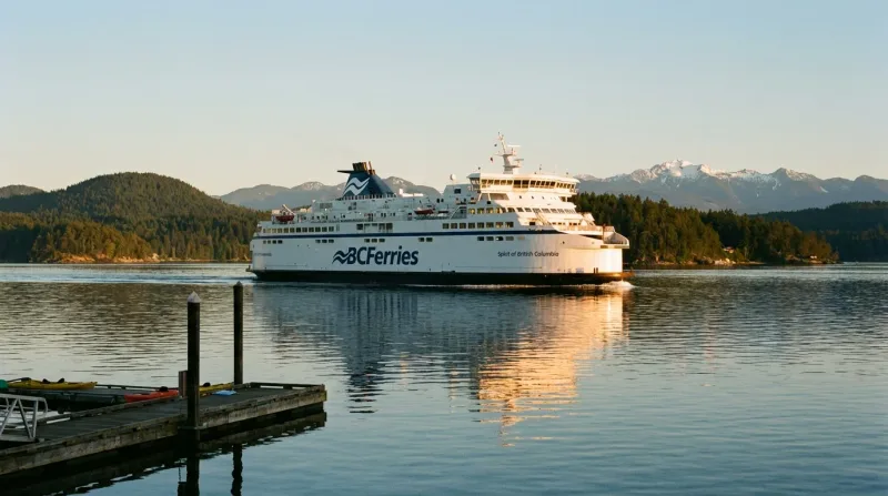 BC Ferries vessel crossing the Strait of Georgia between Vancouver and Victoria on a clear day