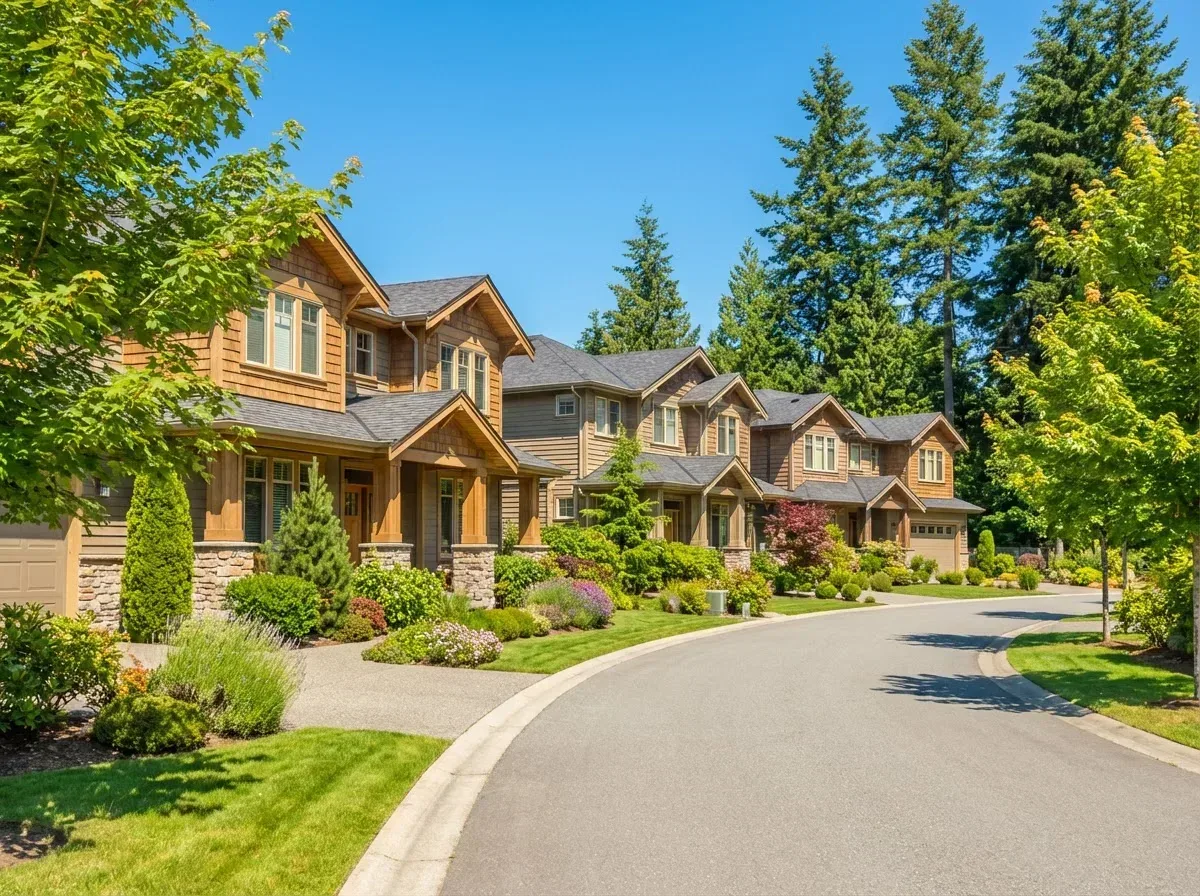 Detached homes in a bare land strata development with shared private road