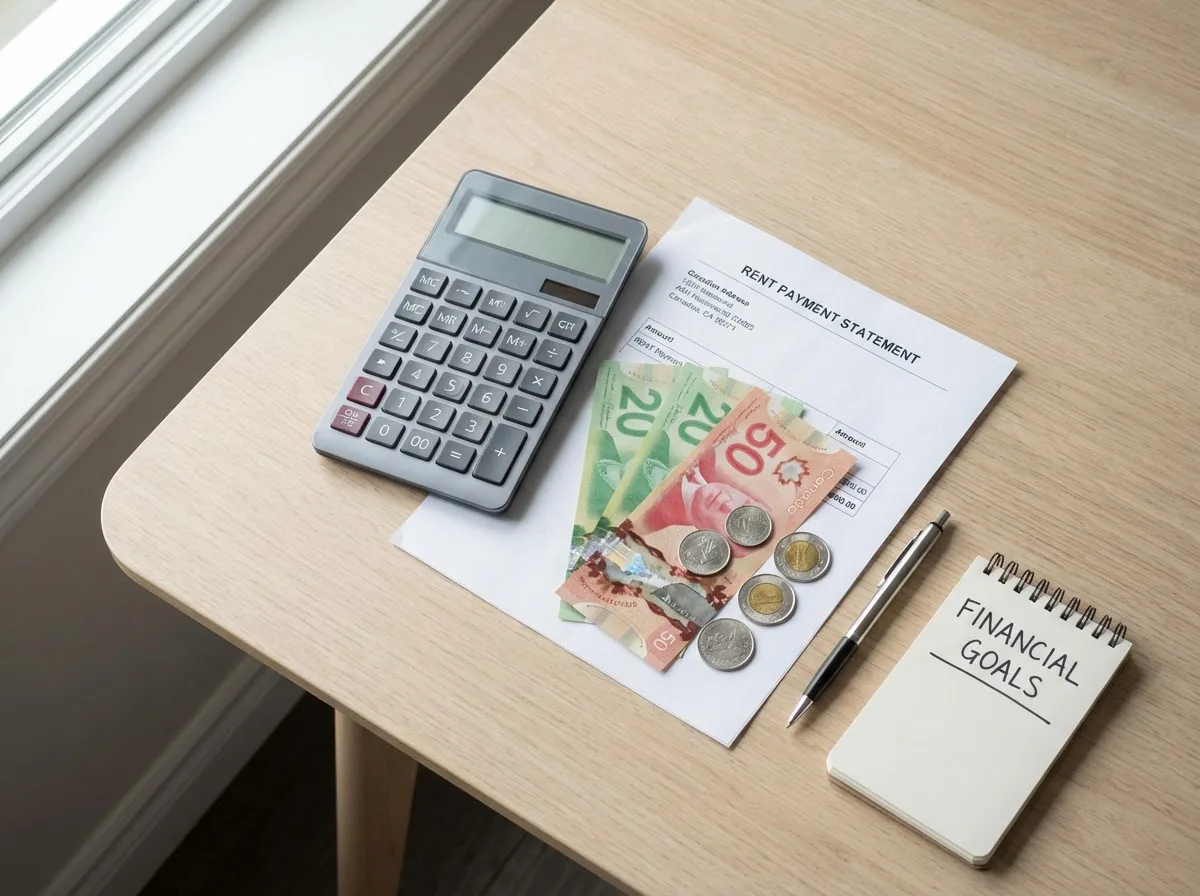Rent payment statement with calculator and Canadian currency