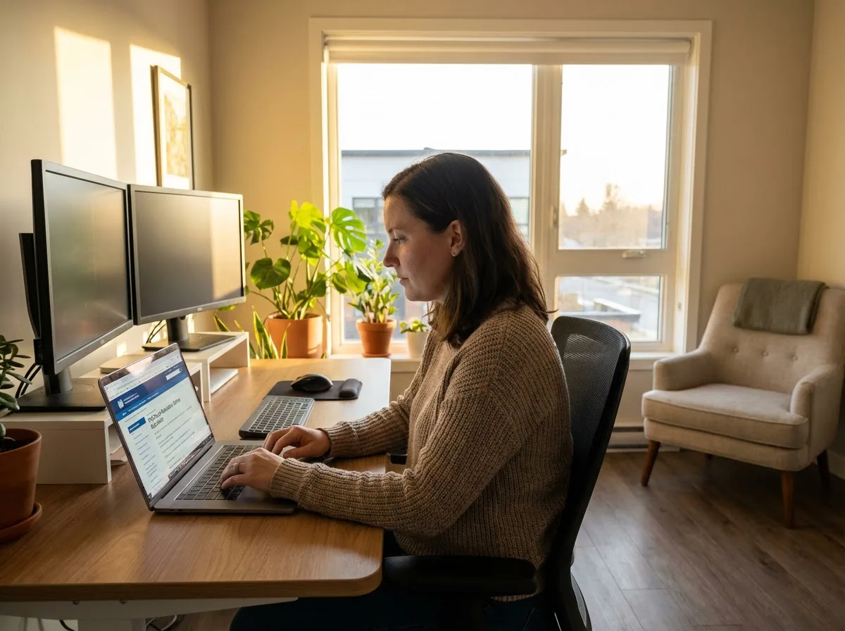Person researching tenancy resources on laptop