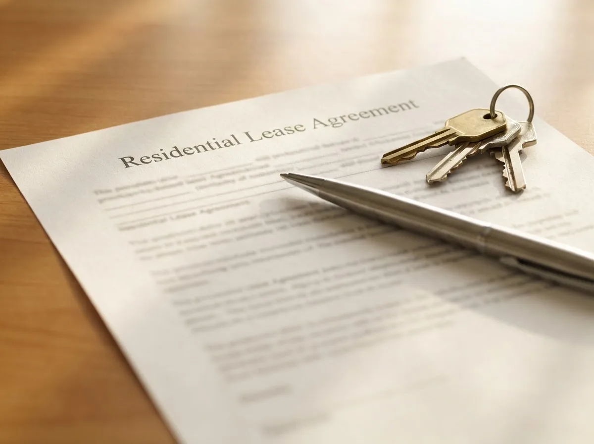 Residential lease agreement with keys and pen
